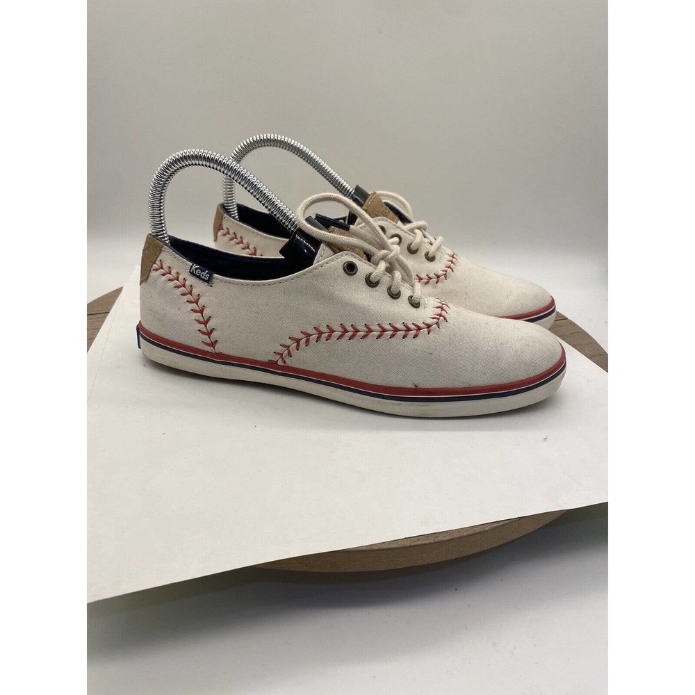Keds Baseball Shoes Women Sz 7 White Canvas Sneakers Red Stitch World Series ⚾️